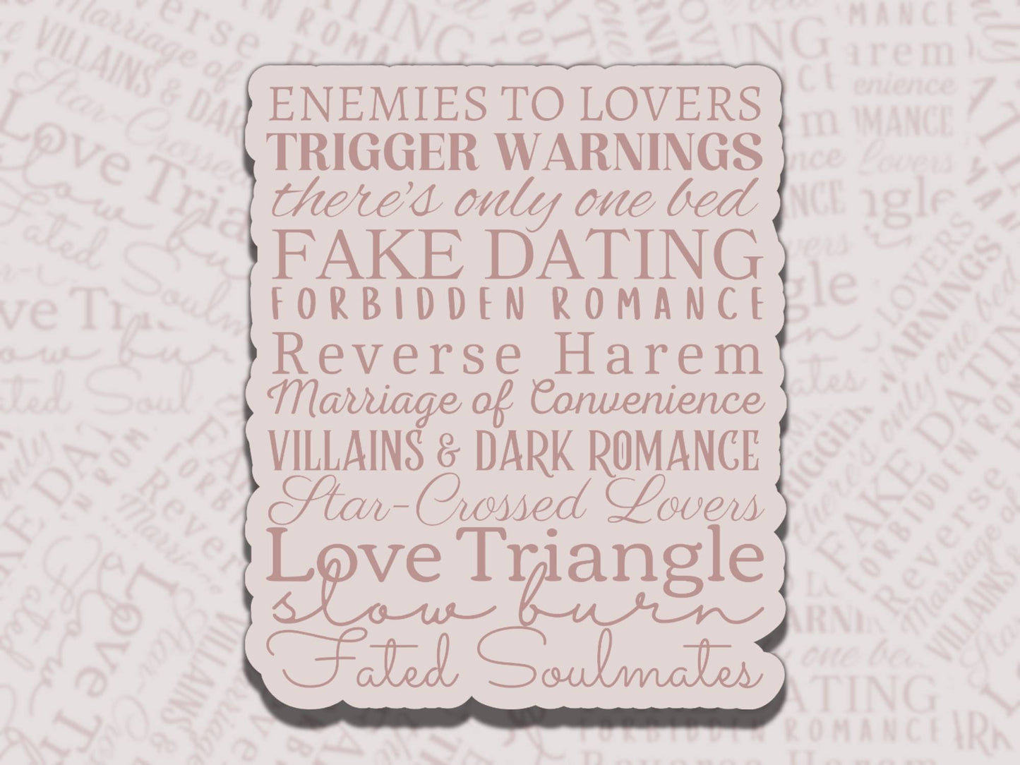 Romantic Book Tropes Sticker Multiple Colors, Reading Vinyl Sticker, Smutty Waterproof eReader, Kindle, Cute Funny Gift for Bookworm