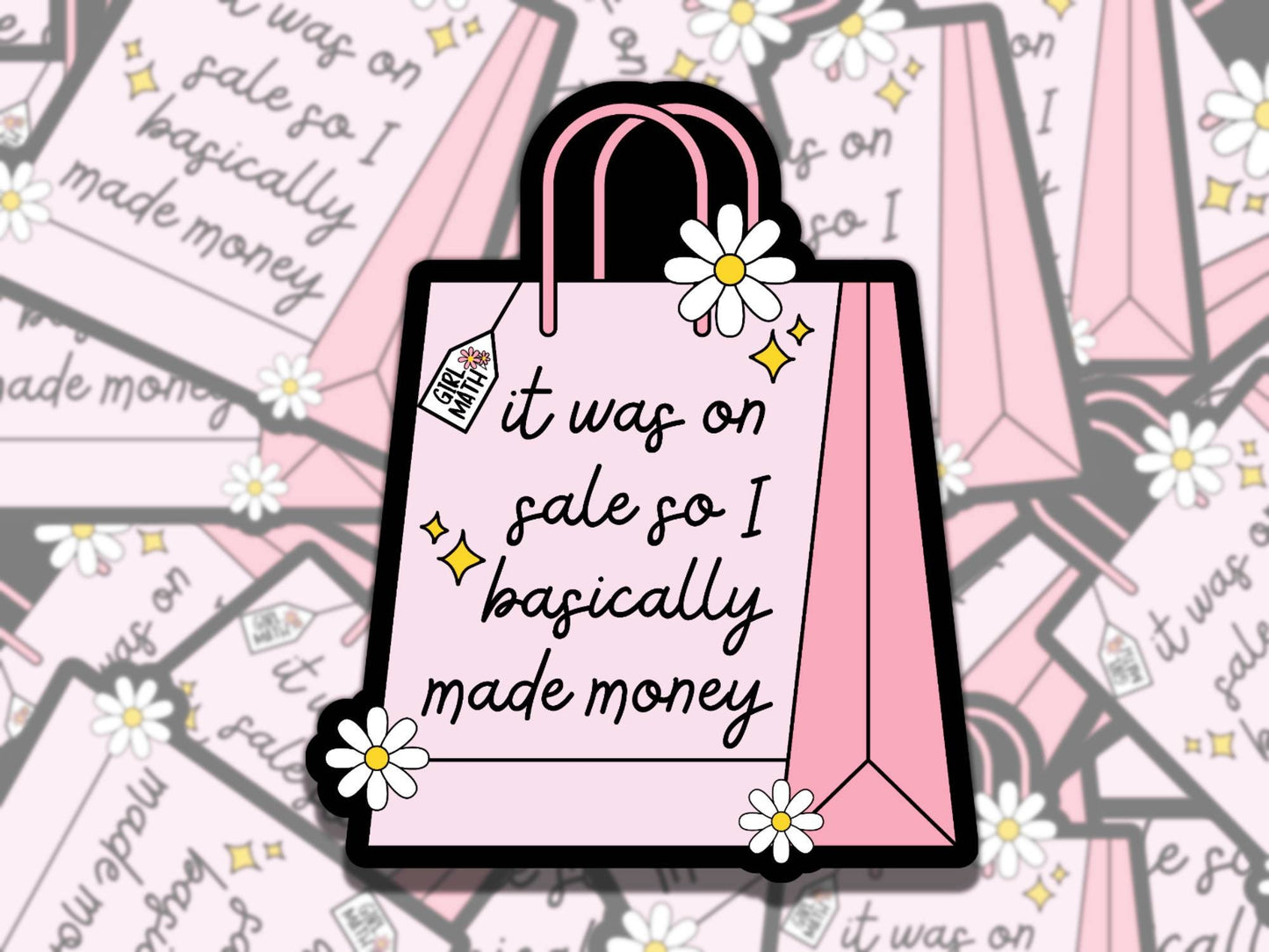 It Was on Sale Cute Pink Girl Math Bag Waterproof Vinyl Sticker, Gift for Girl Friend, Funny Sticker for Kindle Laptop Water Bottle Journal
