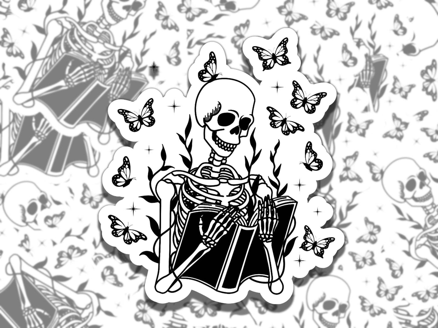 Skeleton Butterflies Multiple Colors, Reading Vinyl Sticker, Smutty Waterproof eReader, Kindle, Cute Funny Gift for Bookworm, Bookish Gift