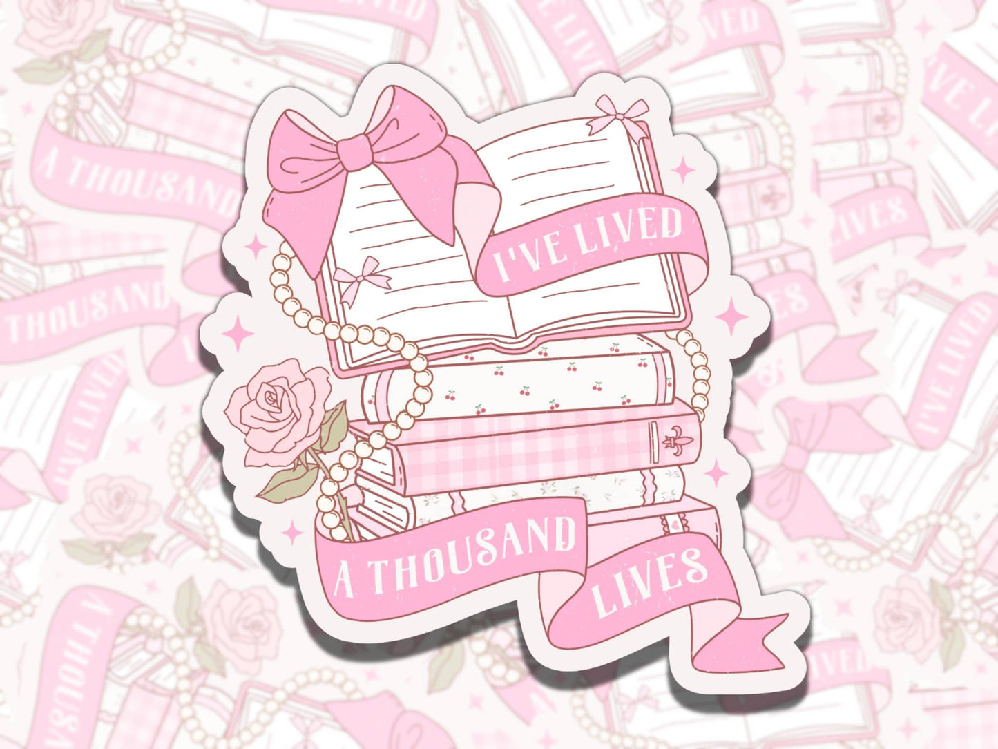 I've Lived a Thousand Lives Sticker, Pink Girly Reading Vinyl Sticker, Smutty Waterproof eReader, Kindle, Cute Funny Gift for Bookworm