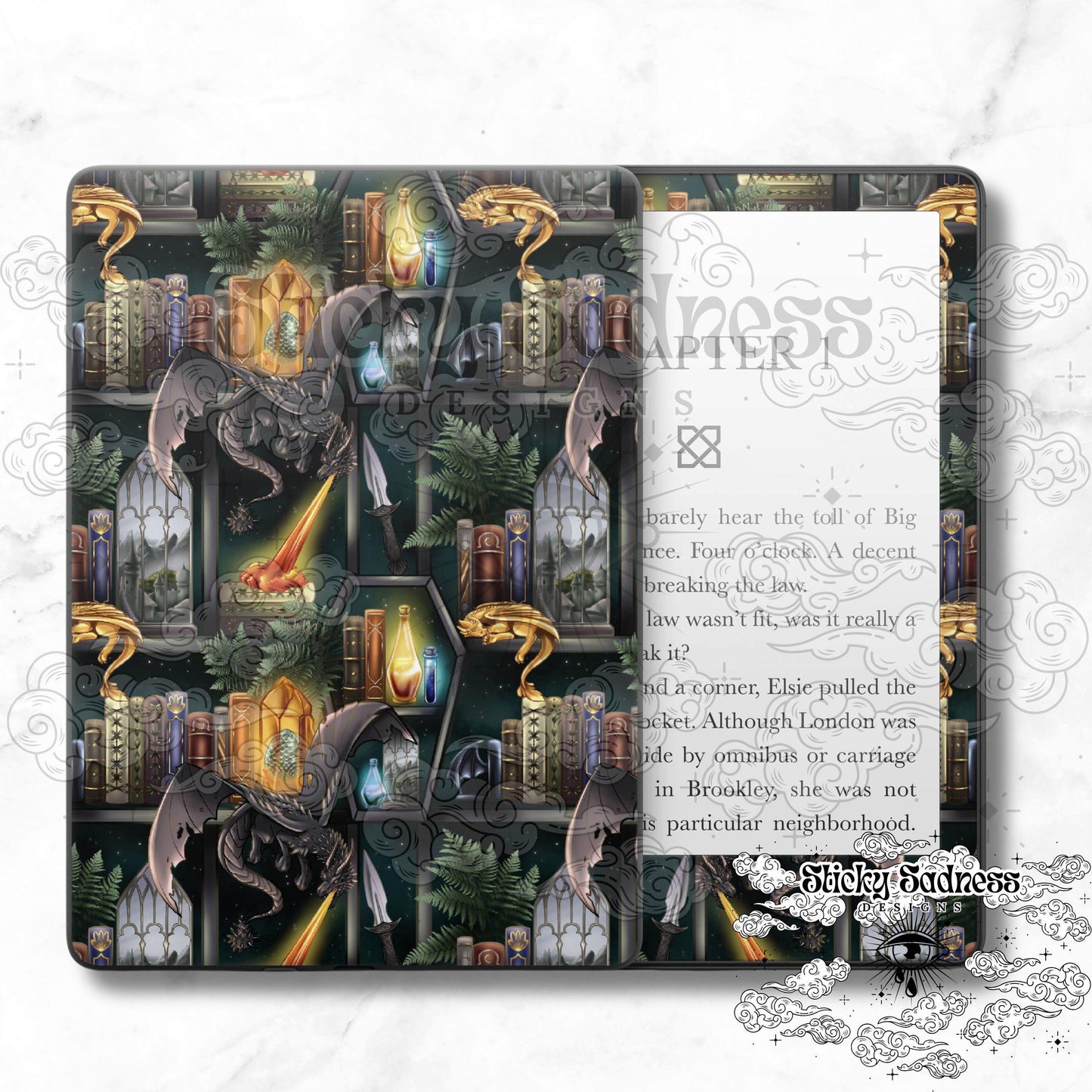 Bookish Forest Dragon Decal Insert Skin, Cute Fantasy Vinyl Wrap for Kindle Kobo iPad Boox Fire, Gift for Book Lover, BookTok Accessories