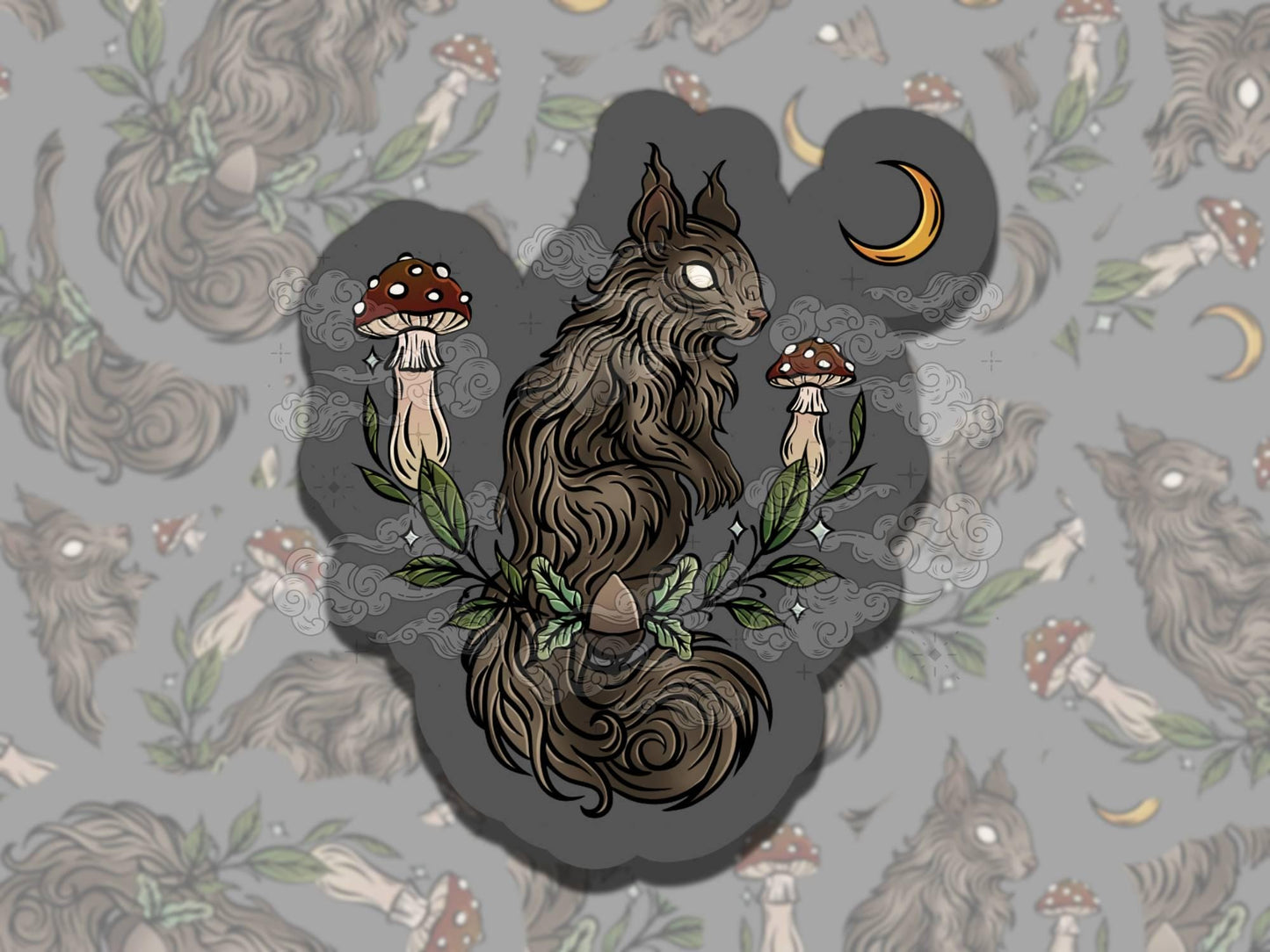 Dark Squirrel Whimsigoth Waterproof Vinyl Sticker, Girly Gift for Friend, Funny Sticker for Kindle Laptop Water Bottle Journal