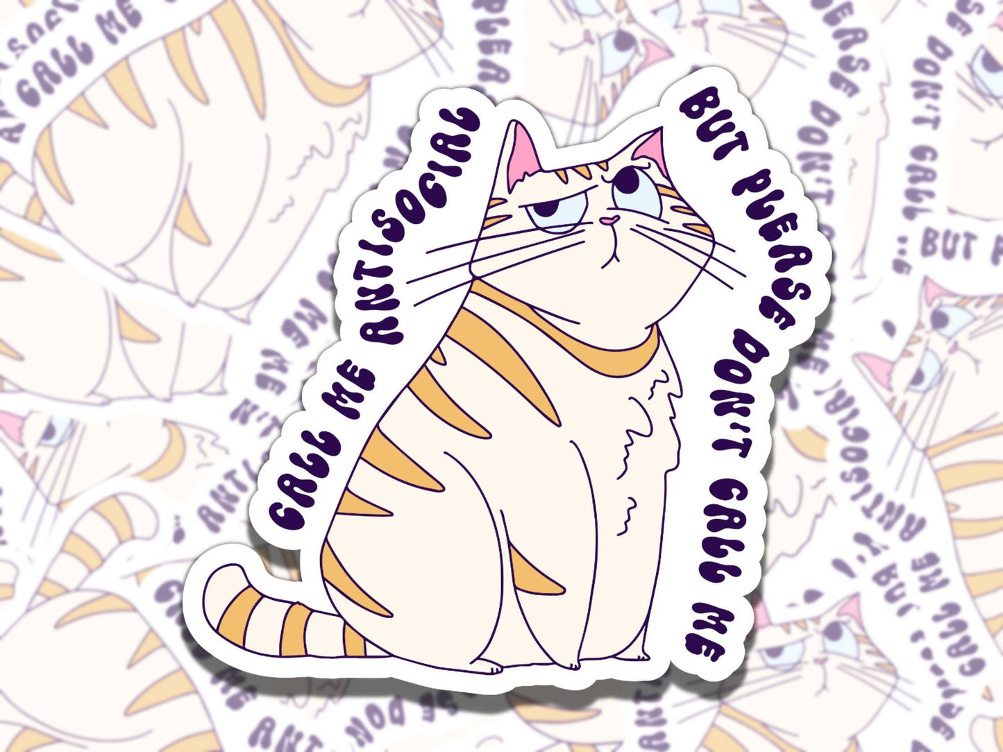 Call Me Antisocial Cat Mental Health Sticker, Affirmation Sticker, Gift for Friend, Funny Sticker for Kindle Laptop Water Bottle Journal