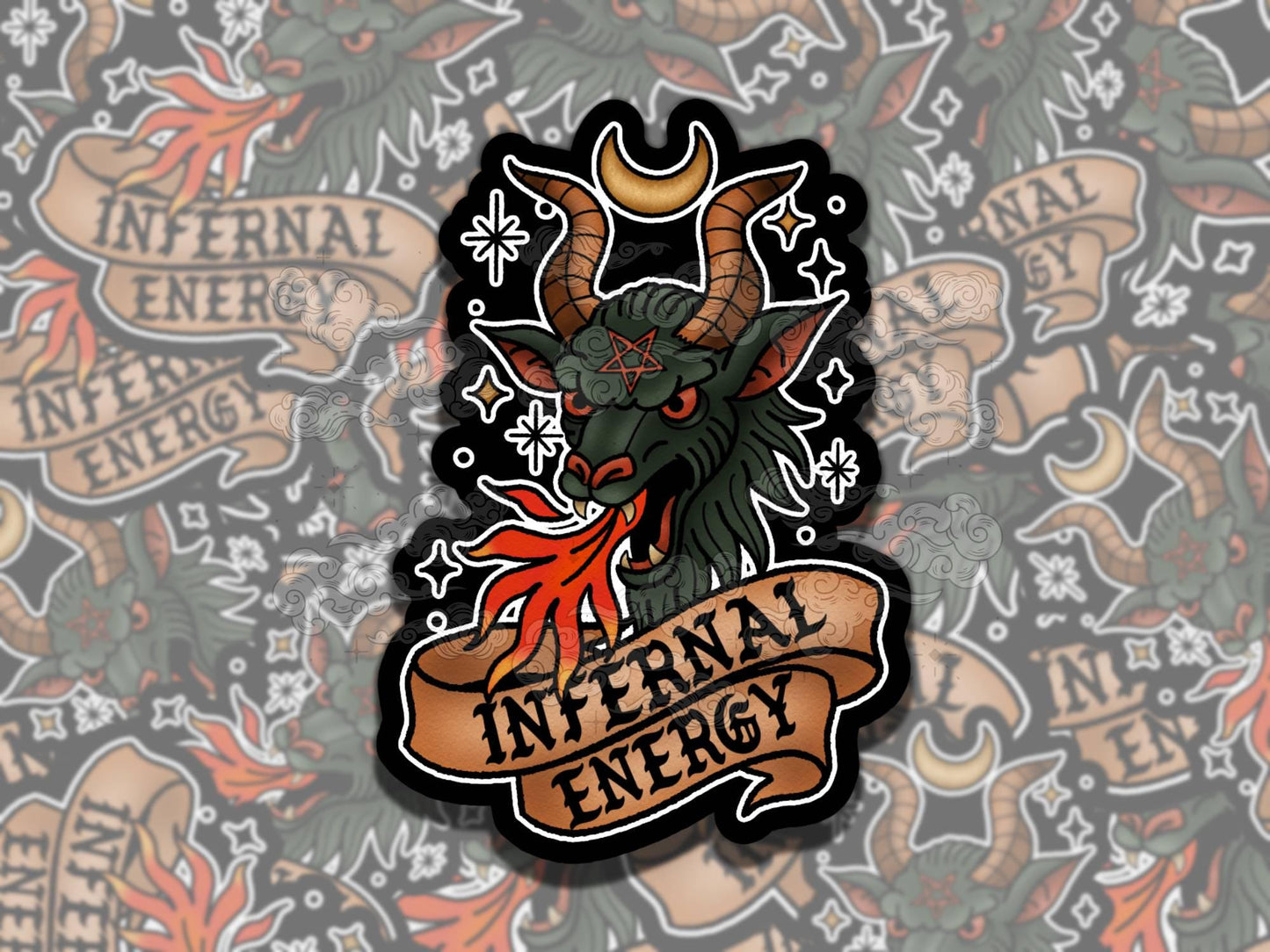Infernal Energy Whimsigoth Waterproof Vinyl Sticker, Girly Gift for Friend, Funny Sticker for Kindle Laptop Water Bottle Journal