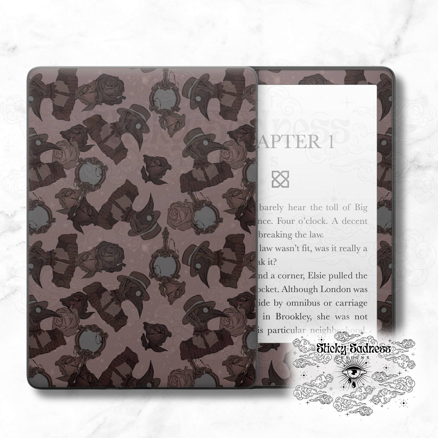 Victorian Plague Doctor Insert Skin, Cute Vinyl Wrap for Kindle Kobo iPad Boox Fire, Gift for Valentine Book Lover, BookTok Accessories