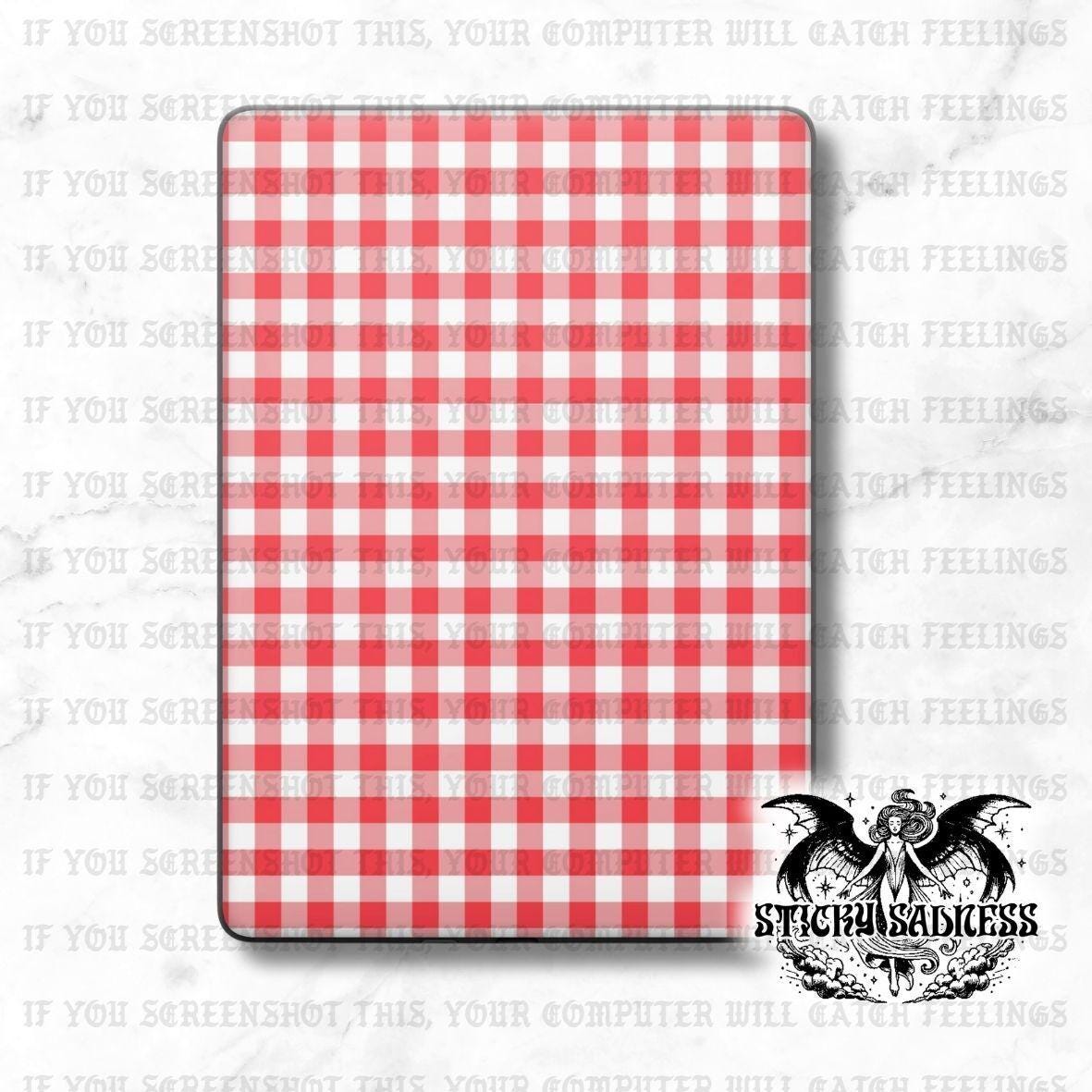 Light Red Gingham Checker Decal Insert Skin, Aesthetic Vinyl Wrap for Kindle Kobo iPad Boox Fire, Gift for Book Lover, BookTok Accessories