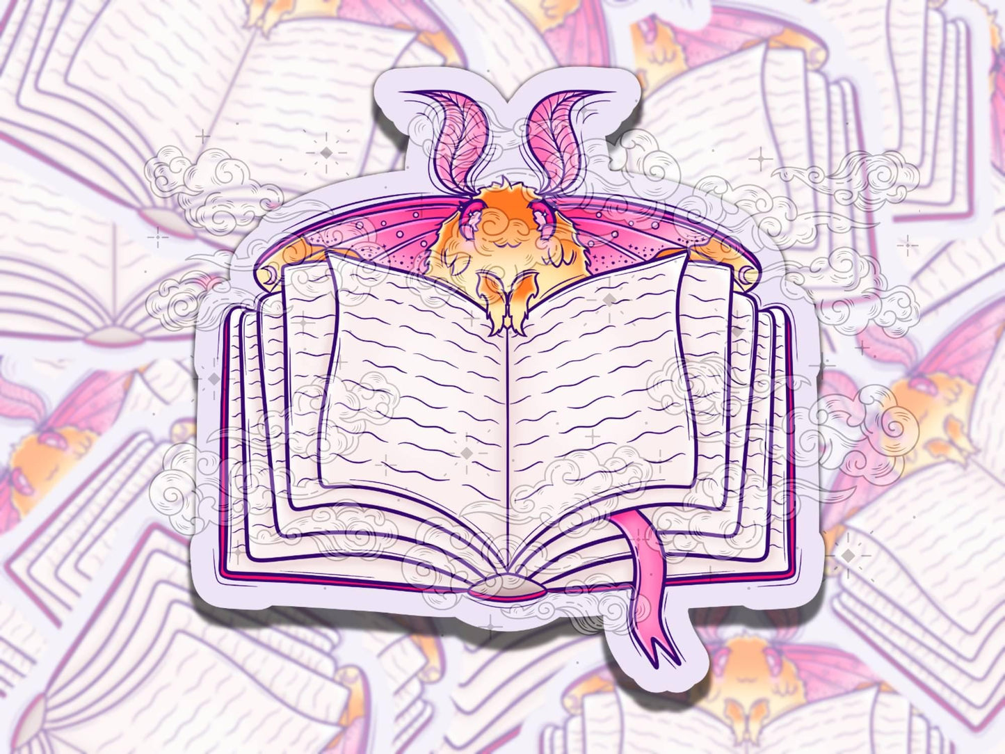 Moth Library Cute Bookish Waterproof Vinyl Sticker, Gift for Girl Friend, Funny Sticker for Kindle Laptop Water Bottle Journal