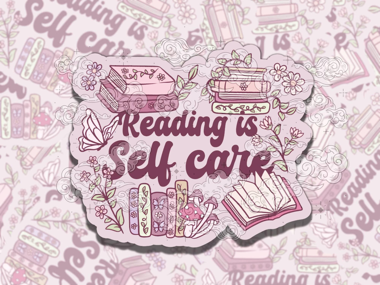 Bookish Nature Reading is Self Care Waterproof Vinyl Sticker, Gift for Girl Friend, Funny Sticker for Kindle Laptop Water Bottle Journal