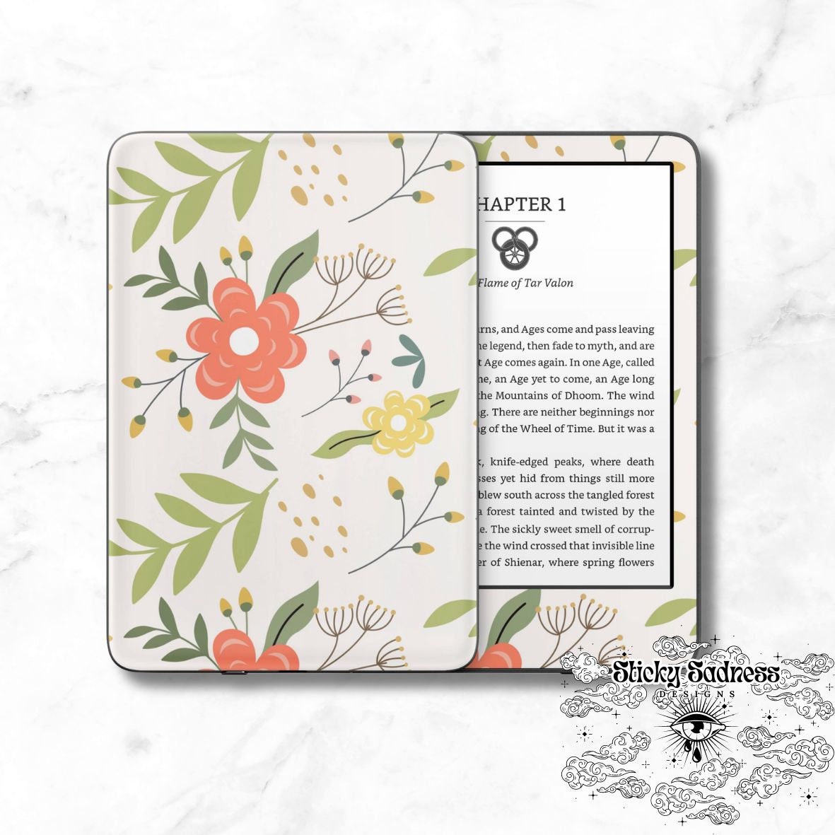 Cute Beige Floral Decals Insert Skin, Cute Vinyl Wrap for Kindle Kobo iPad Boox Fire, Gift for Book Lover, BookTok Accessories