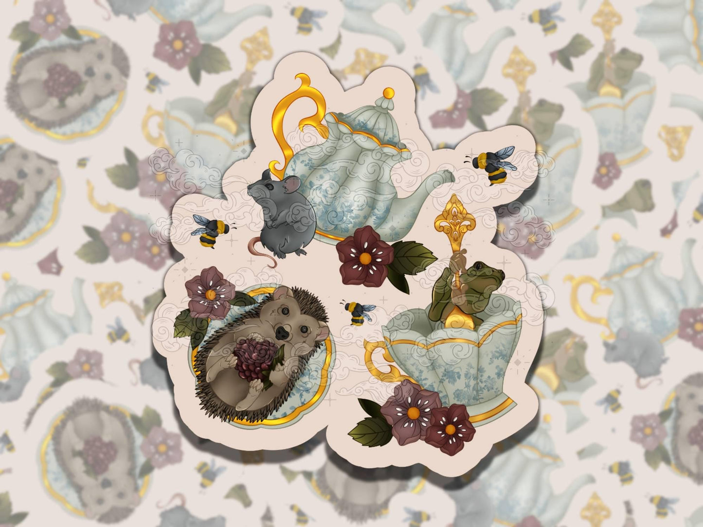 Forest Friend Tea Whimsigoth Waterproof Vinyl Sticker, Girly Gift for Friend, Funny Sticker for Kindle Laptop Water Bottle Journal