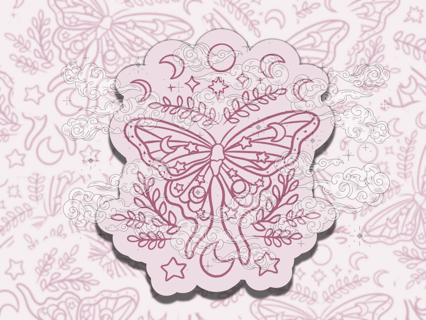 Mystic Moths Cute Fantasy Waterproof Vinyl Sticker, Gift for Girl Friend, Funny Sticker for Kindle Laptop Water Bottle Journal