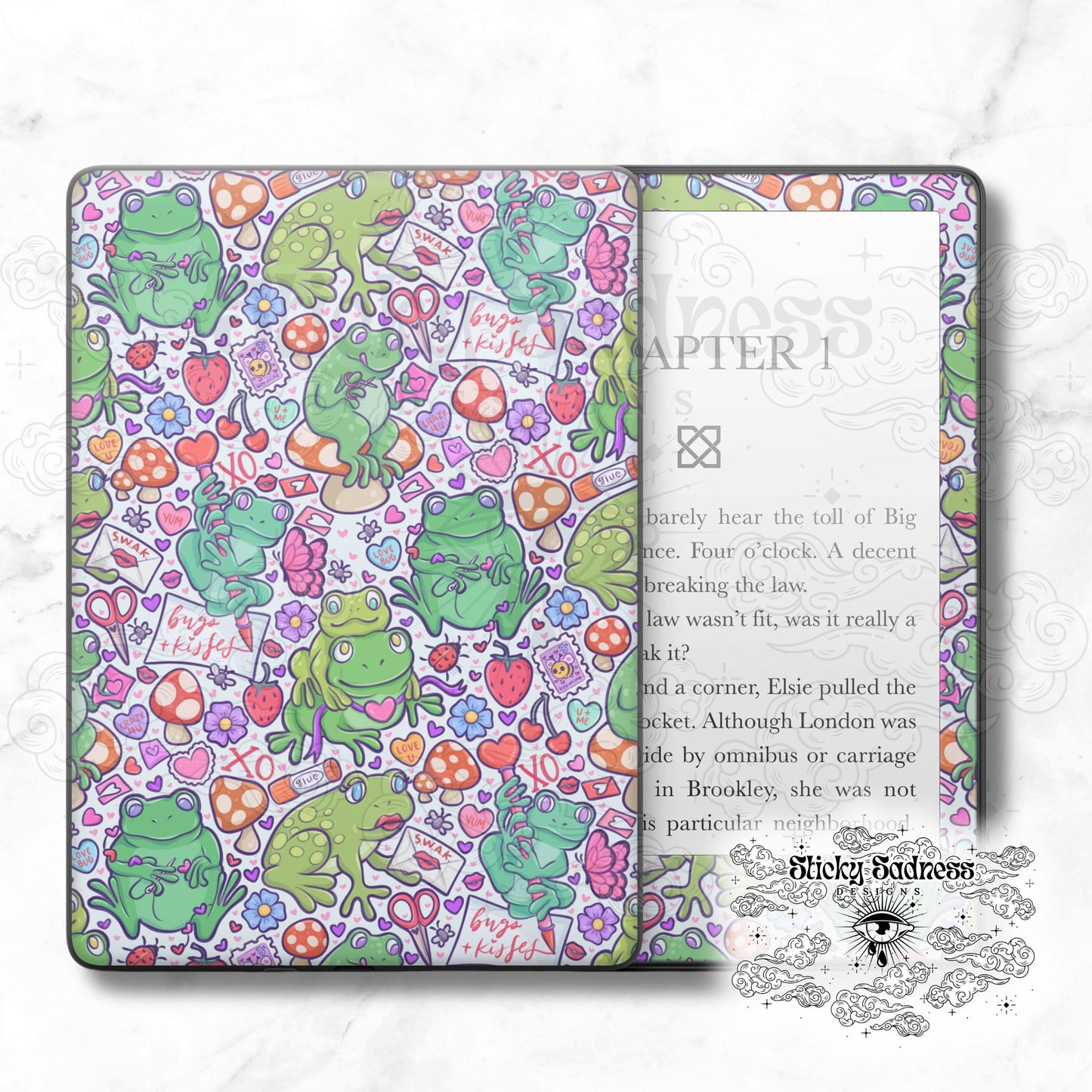 Valentine's Frog Holiday Insert Skin, Cute Vinyl Wrap for Kindle Kobo iPad Boox Fire, Gift for Valentine Book Lover, BookTok Accessories