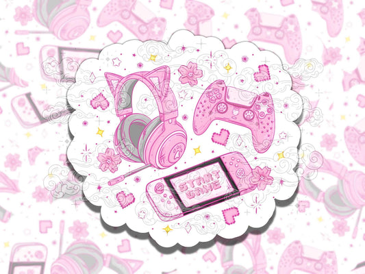 Girly Gamer Cute Pink Kawaii Waterproof Vinyl Sticker, Girly Gift for Coffee Lover, Funny Sticker for Kindle Laptop Water Bottle Journal