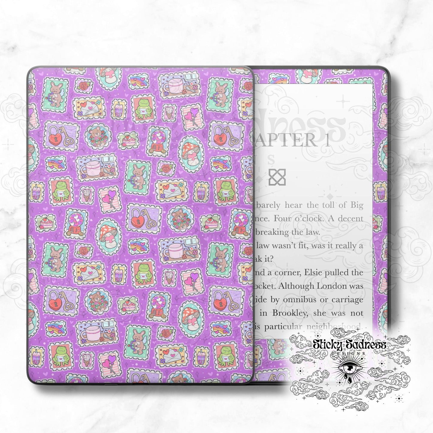 Valentine's Stamps Holiday Insert Skin, Cute Vinyl Wrap for Kindle Kobo iPad Boox Fire, Gift for Valentine Book Lover, BookTok Accessories