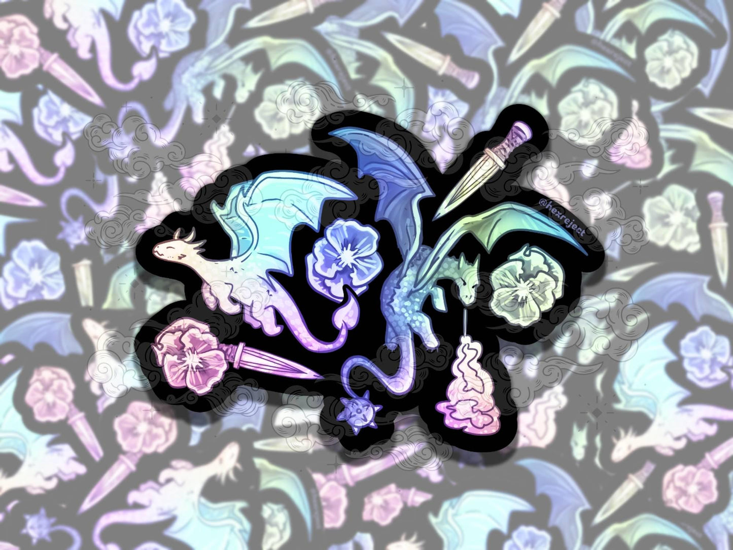 Dragon Porcelain Cute Witchy Waterproof Vinyl Sticker, Gift for Girl Friend, Funny Sticker for Kindle Laptop Water Bottle Journal