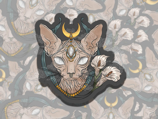 All Seeing Sphynx Whimsigoth Waterproof Vinyl Sticker, Girly Gift for Friend, Funny Sticker for Kindle Laptop Water Bottle Journal