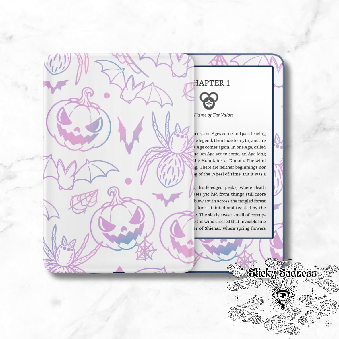 Cute Pastel Spooky Decals Insert Skin, Cute Vinyl Wrap for Kindle Kobo iPad Boox Fire, Gift for Book Lover, BookTok Accessories