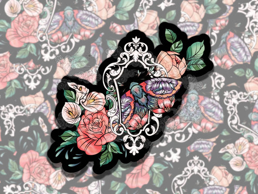 Framed Floral Gardens Gothic Waterproof Vinyl Sticker, Girly Gift for Friend, Funny Sticker for Kindle Laptop Water Bottle Journal