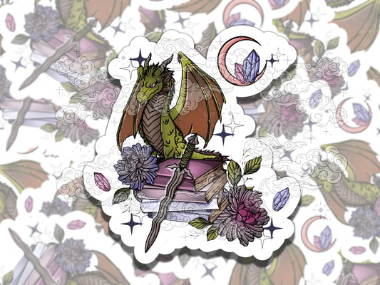 Dragon Reader Cute Fantasy Waterproof Vinyl Sticker, Gift for Girl Friend, Funny Sticker for Kindle Laptop Water Bottle Journal