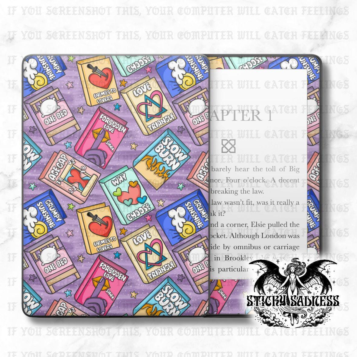 Dark Bookish Tropes Cards Decal Insert Skin, Aesthetic Vinyl Wrap for Kindle Kobo iPad Boox Fire, Gift for Book Lover, BookTok Accessories