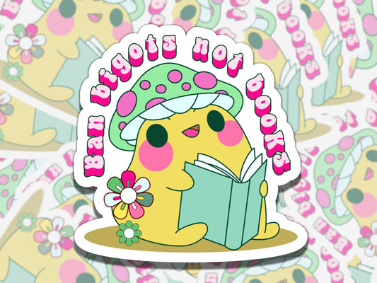 Ban Bigots Not Books Cute Frog Sticker, Reading Vinyl Sticker, BookTok Waterproof eReader, Kindle, Cute Funny Gift for Bookworm, Bookish Gif
