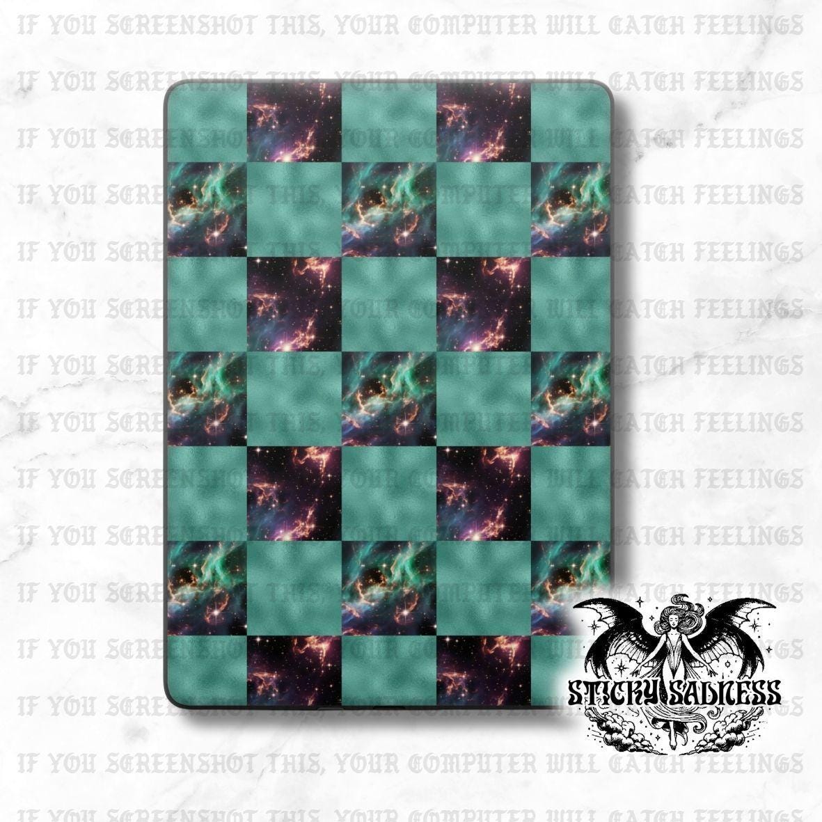 Green Nebula Checkered Decal Insert Skin, Aesthetic Vinyl Wrap for Kindle Kobo iPad Boox Fire, Gift for Book Lover, BookTok Accessories