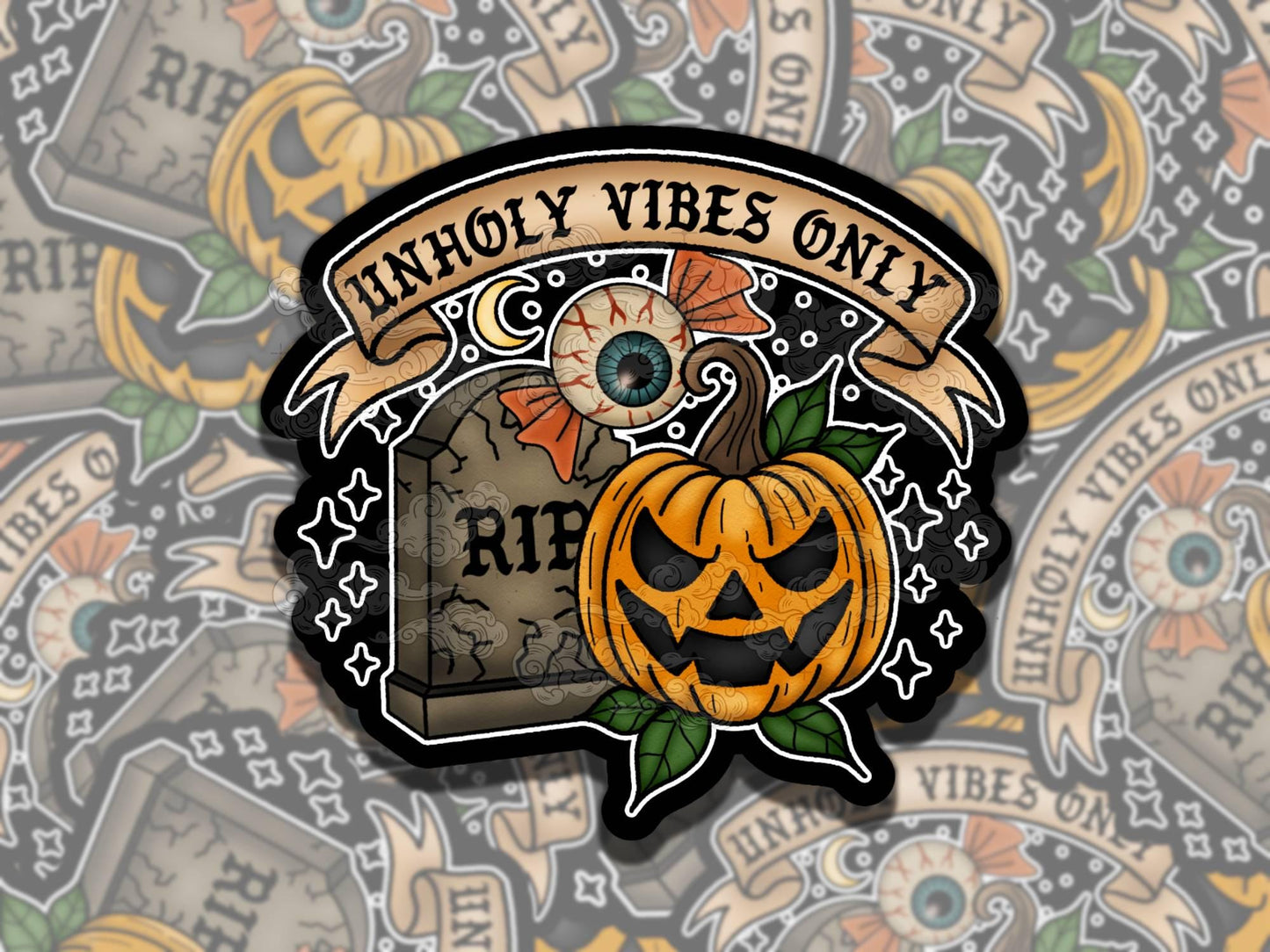 Unholy Vibes Only Whimsigoth Waterproof Vinyl Sticker, Girly Gift for Friend, Funny Sticker for Kindle Laptop Water Bottle Journal