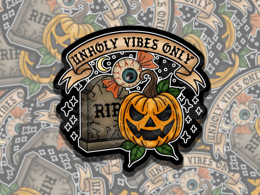 Unholy Vibes Only Whimsigoth Waterproof Vinyl Sticker, Girly Gift for Friend, Funny Sticker for Kindle Laptop Water Bottle Journal