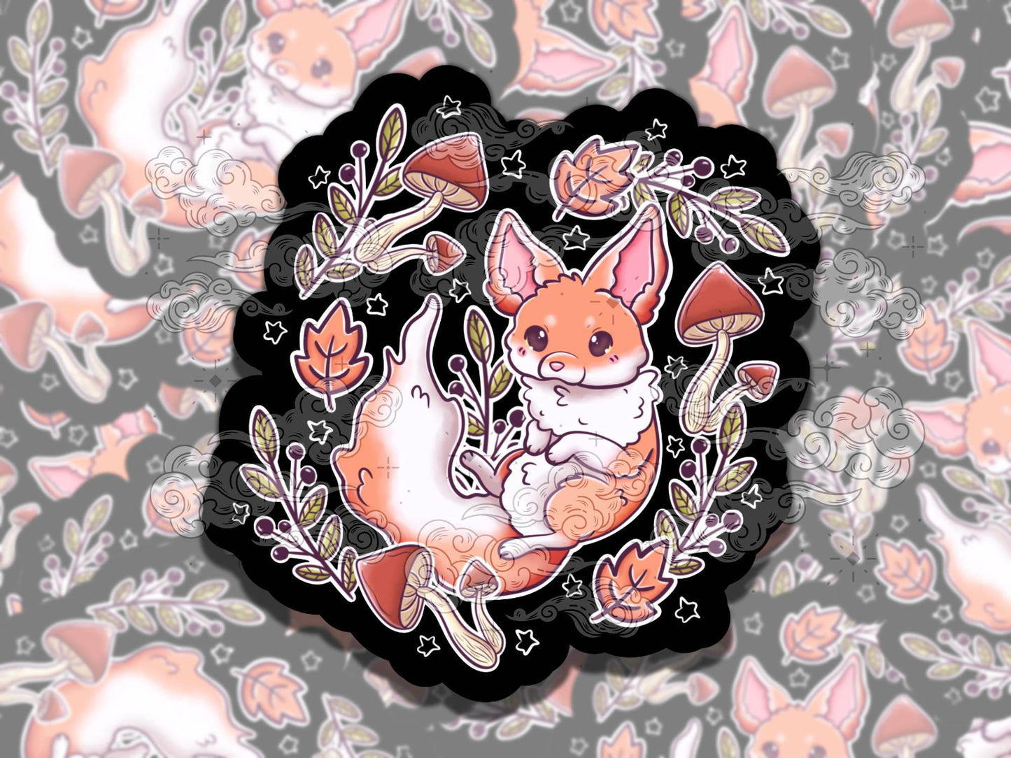 Autumnal Fox Cute Witchy Waterproof Vinyl Sticker, Gift for Girl Friend, Funny Sticker for Kindle Laptop Water Bottle Journal