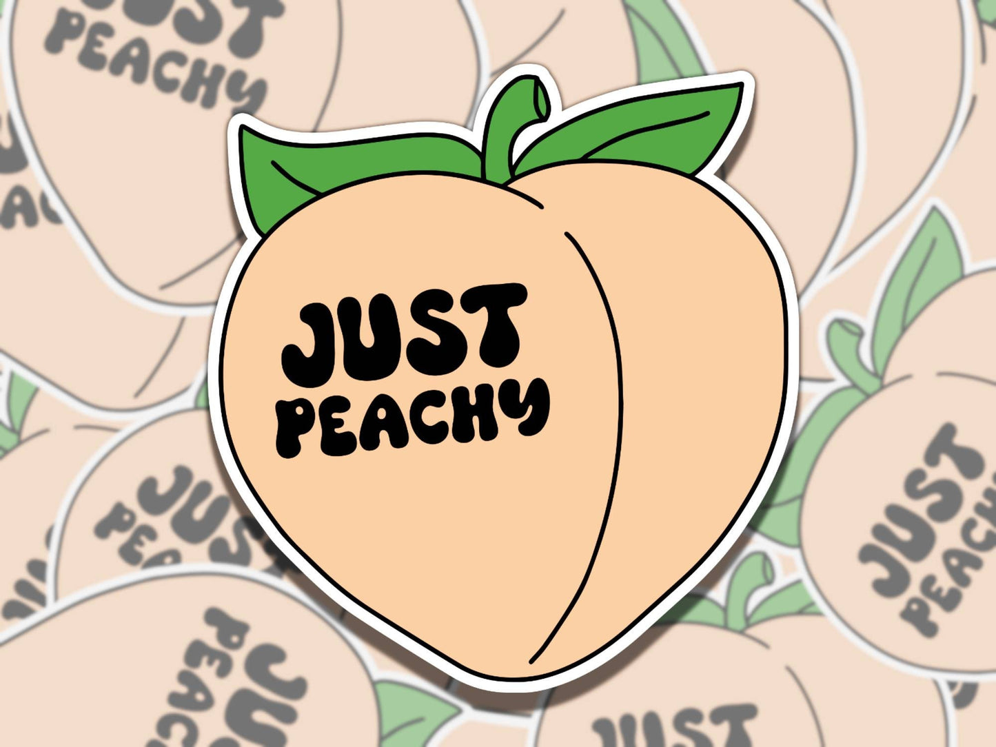 Just Peachy Big Cute Peach Waterproof Vinyl Sticker, Gift for Friend, Funny Sticker for Kindle Laptop Water Bottle Journal