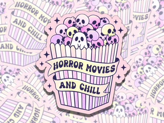 Chill and Horror Movies Cute Spooky Waterproof Vinyl Sticker, Gift for Friend, Funny Sticker for Kindle Laptop Water Bottle Journal