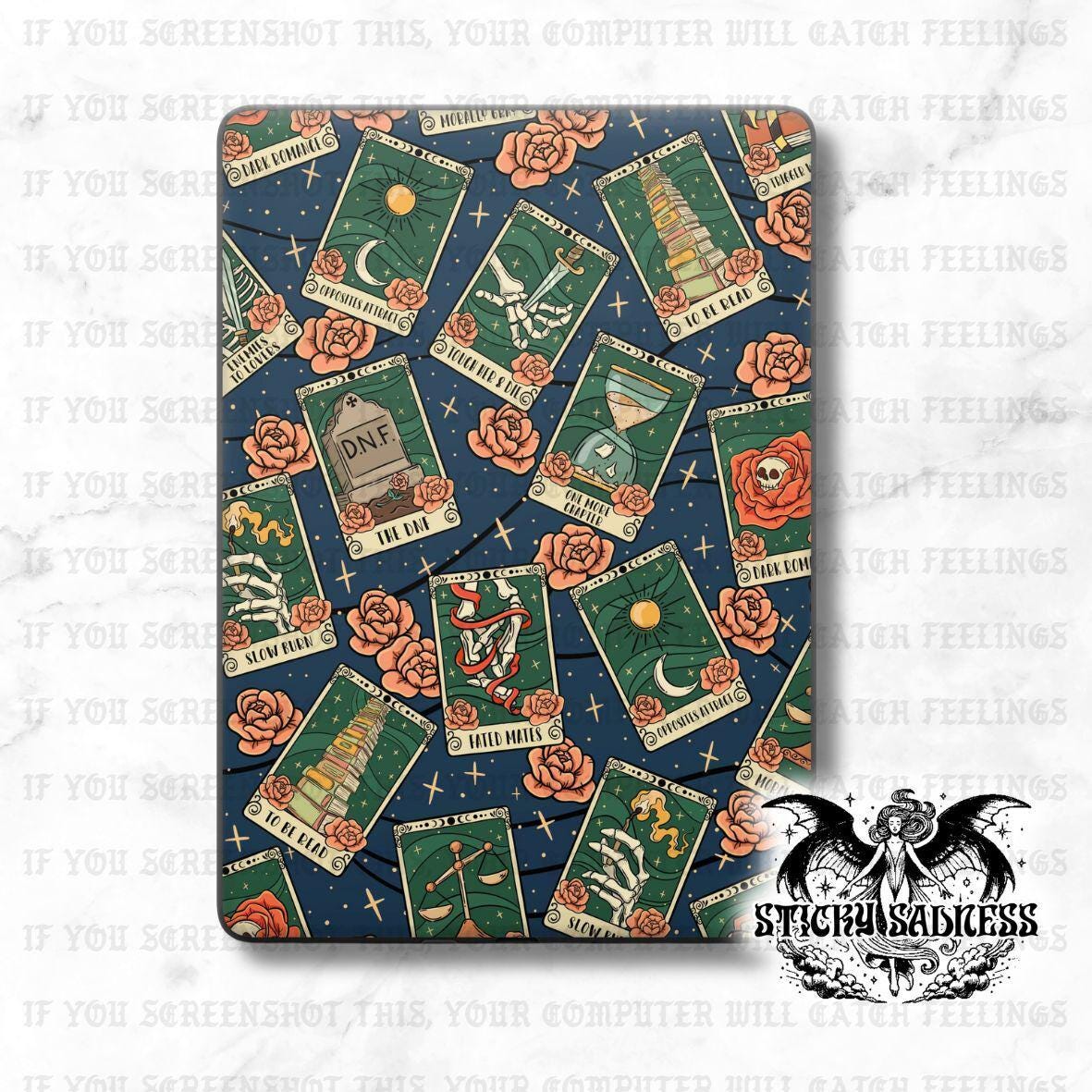 Blue Bookish Tarot Cards Decal Insert Skin, Cute Aesthetic Vinyl Wrap for Kindle Kobo iPad Boox Fire, Gift for Book Lover, BookTok Accessory