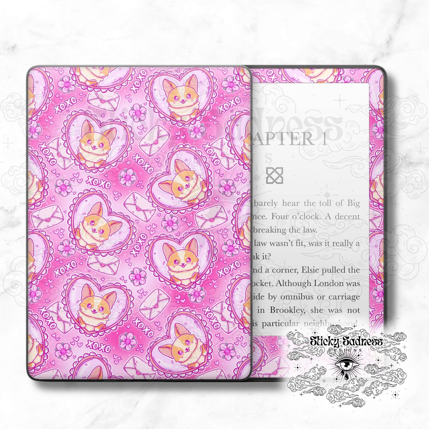 Valentine's Corgi Holiday Insert Skin, Cute Vinyl Wrap for Kindle Kobo iPad Boox Fire, Gift for Valentine Book Lover, BookTok Accessories