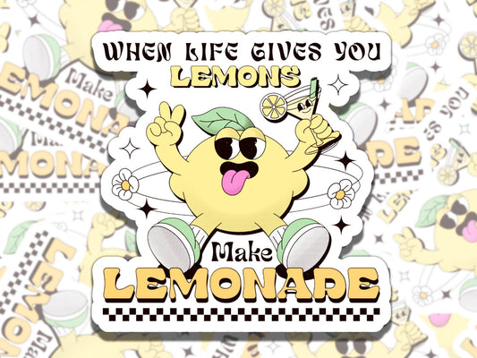 When Life Gives You Lemons Cute Retro Cartoon Mental Health Affirmation Sticker, Gift for Friend,  Sticker for Kindle Laptop Water Bottle