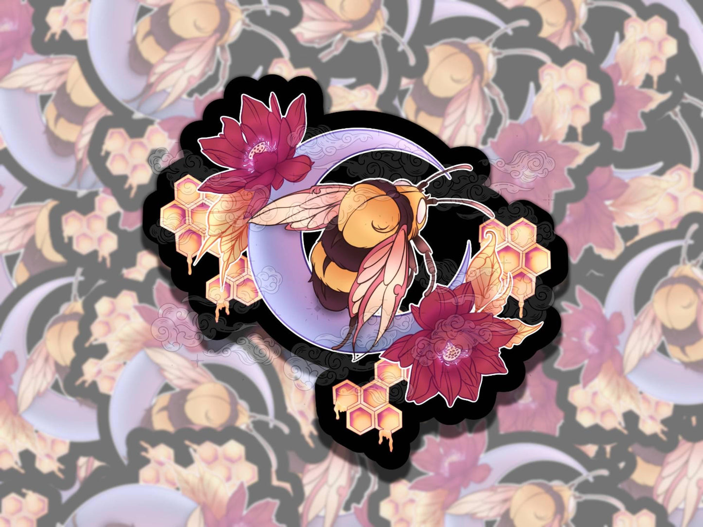 Moon Bee Cosmic Whimsigoth Waterproof Vinyl Sticker, Girly Gift for Friend, Funny Sticker for Kindle Laptop Water Bottle Journal