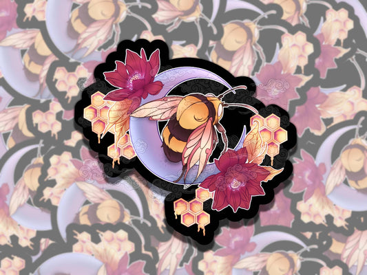 Moon Bee Cosmic Whimsigoth Waterproof Vinyl Sticker, Girly Gift for Friend, Funny Sticker for Kindle Laptop Water Bottle Journal