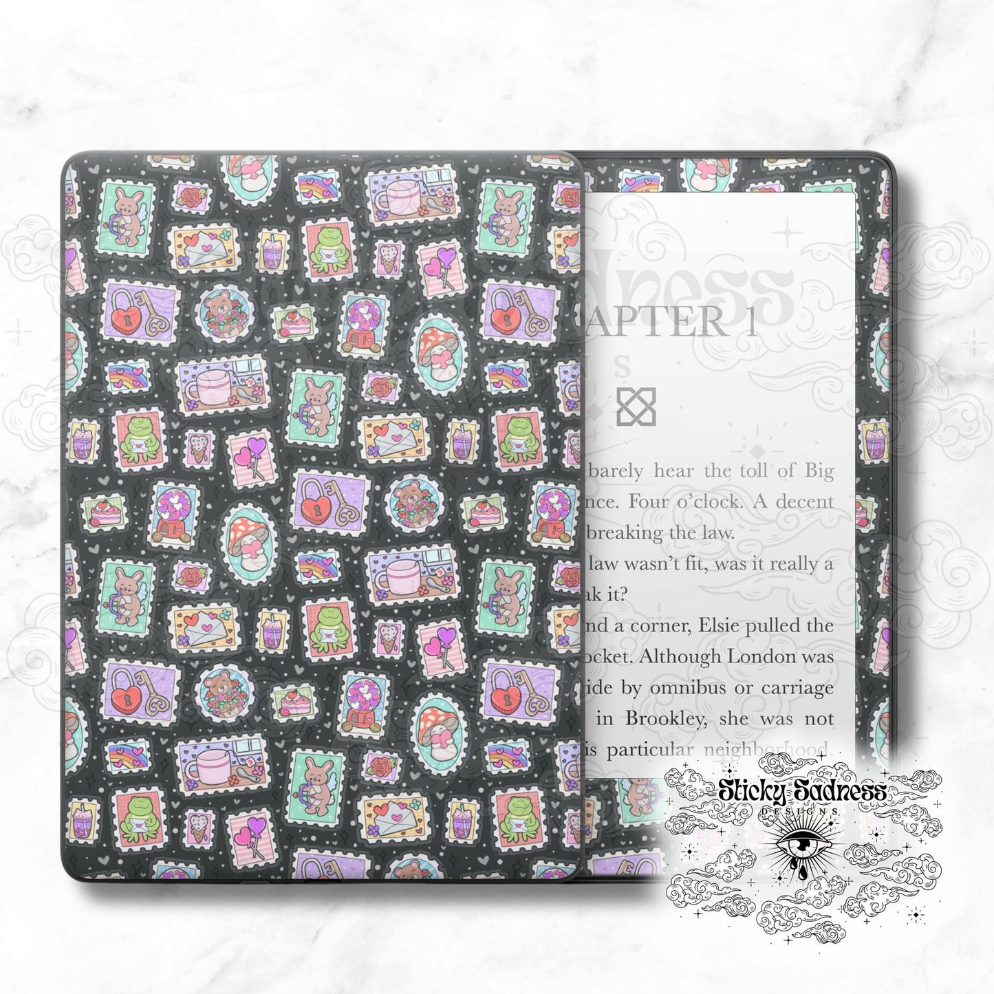 Valentine's Stamps Holiday Insert Skin, Cute Vinyl Wrap for Kindle Kobo iPad Boox Fire, Gift for Valentine Book Lover, BookTok Accessories