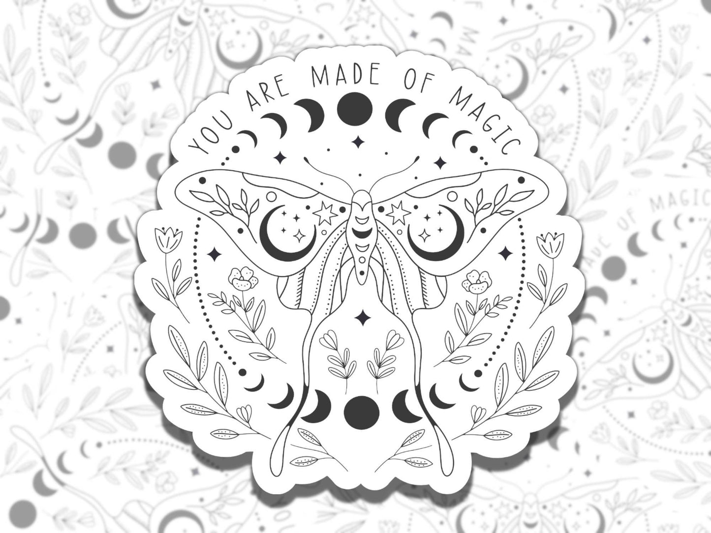 You are Made of Magic Mystical Moth Sticker, Waterproof Affirmation Sticker, Funny Gift for Friend, Sticker for Kindle Laptop Water Bottle