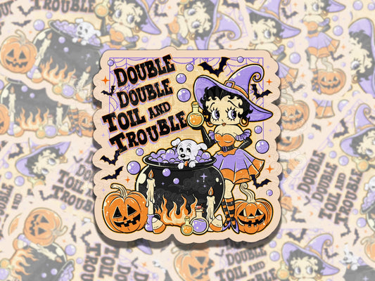 Double Double Pinup Girl Spooky Waterproof Vinyl Sticker, Gift for Friend, Funny Sticker for Kindle Laptop Water Bottle Journal