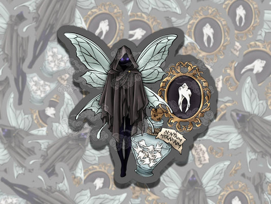 Dark Tooth Fairy Whimsigoth Waterproof Vinyl Sticker, Girly Gift for Friend, Funny Sticker for Kindle Laptop Water Bottle Journal