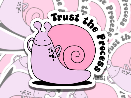 Trust the Process Cute Snail Mental Health Affirmation Sticker, Gift for Friend, Waterproof Sticker for Kindle Laptop Water Bottle