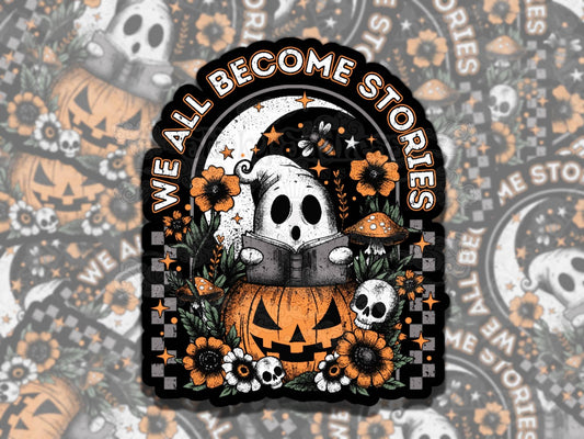 Reading Ghost Pumpkin Cute Spooky Waterproof Vinyl Sticker, Gift for Friend, Funny Sticker for Kindle Laptop Water Bottle Journal