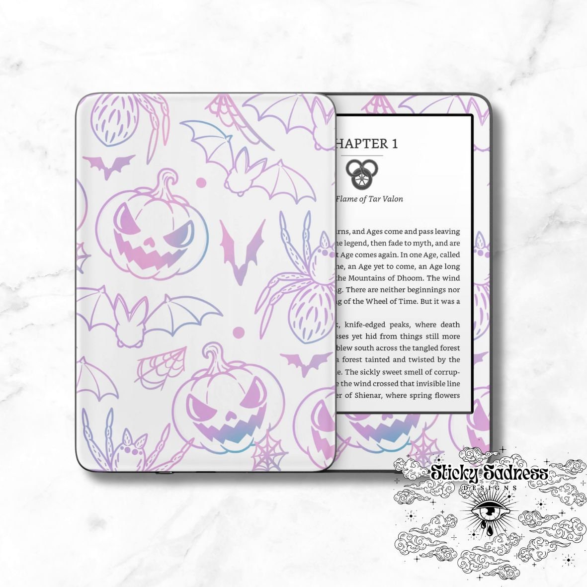Cute Pastel Spooky Decals Insert Skin, Cute Vinyl Wrap for Kindle Kobo iPad Boox Fire, Gift for Book Lover, BookTok Accessories