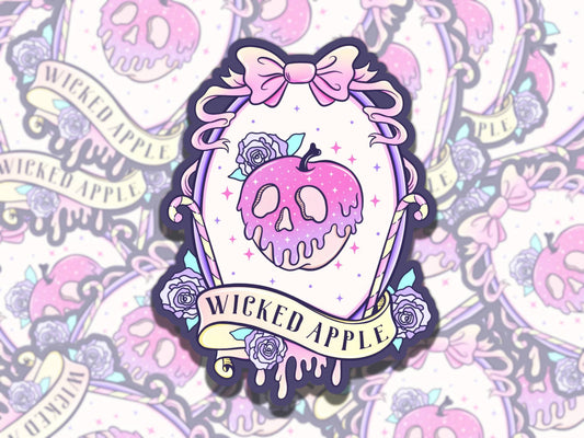 Wicked Apple Cute Poison Witch Spooky Waterproof Vinyl Sticker, Gift for Friend, Funny Sticker for Kindle Laptop Water Bottle Journ