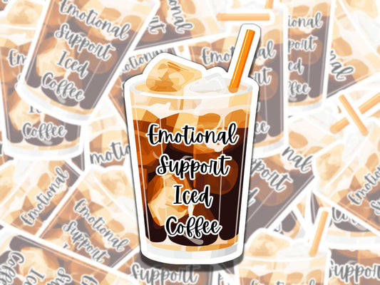 Emotional Support Iced Coffee Sticker, Vinyl Sticker, Gift for Iced Coffee Lover, Gift for Coffee Lover, Coffee Sticker