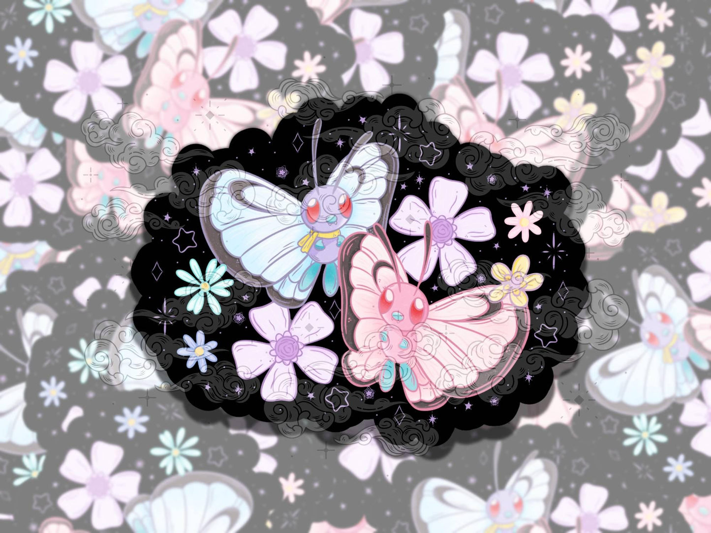 Cute Butterfly Monsters Nostalgic Waterproof Vinyl Sticker, Gift for Friend, Funny Sticker for Kindle Laptop Water Bottle Journal