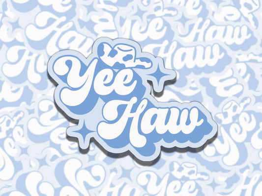 Yee Haw Cowboy Hat Cute Blue Waterproof Vinyl Sticker, Gift for Friend, Funny Sticker for Kindle Laptop Water Bottle Journal