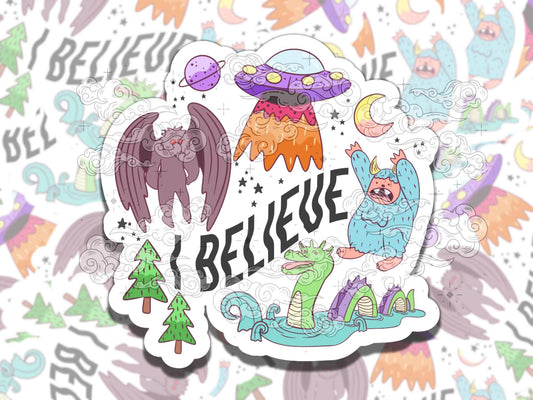 Cryptid Gang Cute Fun Waterproof Vinyl Sticker, Gift for Girl Friend, Funny Sticker for Kindle Laptop Water Bottle Journal