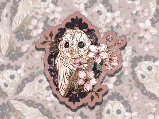 Floral Owl Cute Whimsigoth Waterproof Vinyl Sticker, Girly Gift for Friend, Funny Sticker for Kindle Laptop Water Bottle Journal