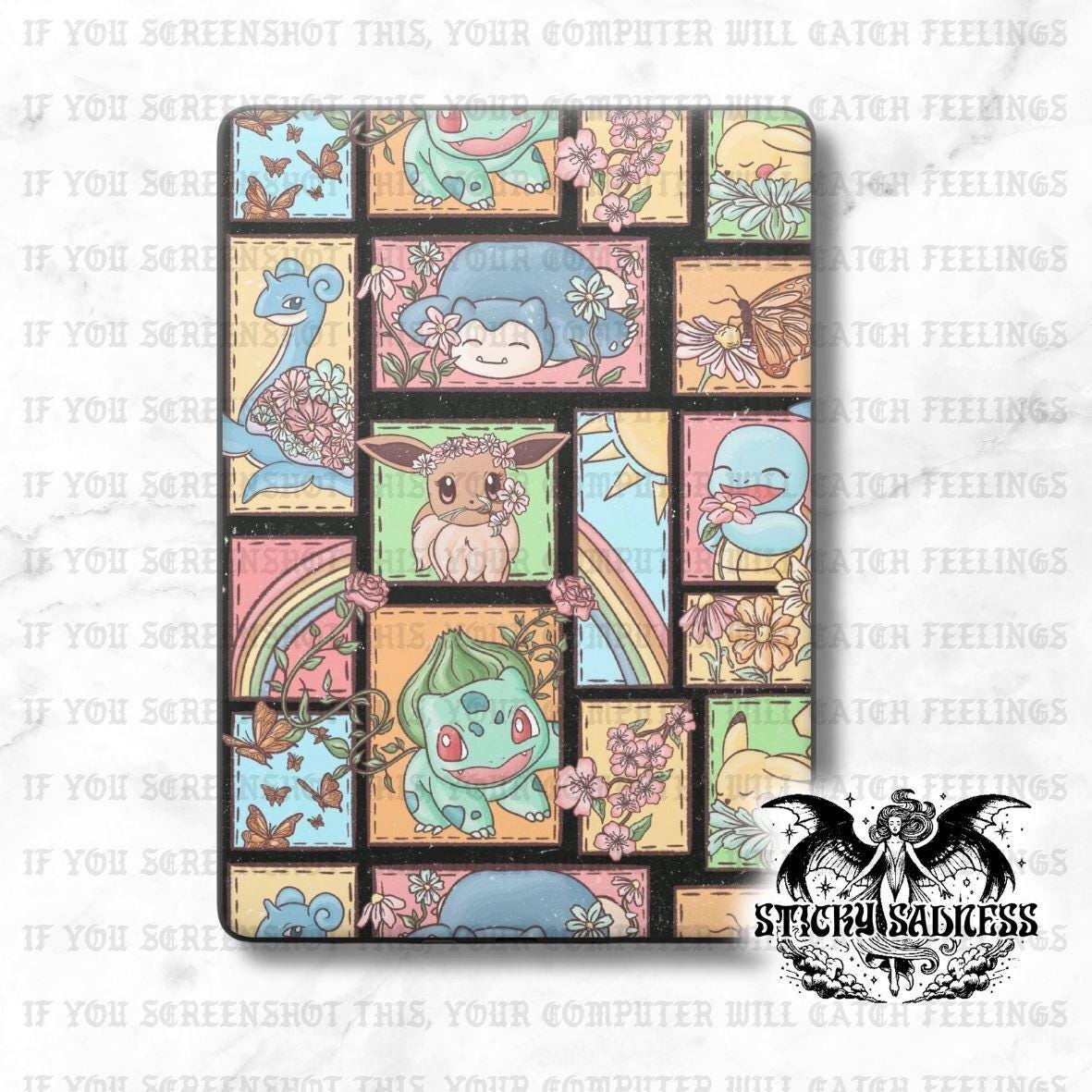 The image is a colorful and whimsical collage of various cartoon-style characters and floral elements, including a dragon, a turtle, a butterfly, and a rainbow. The collage is arranged in a grid-like pattern, with each character and floral element occupying its own square. The overall design is playful and visually appealing, with a focus on vibrant colors and detailed illustrations.